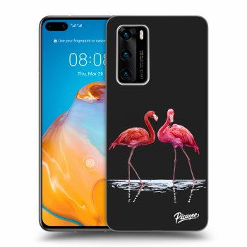 Picasee Huawei P40 Hülle - Schwarzes Silikon - Flamingos couple