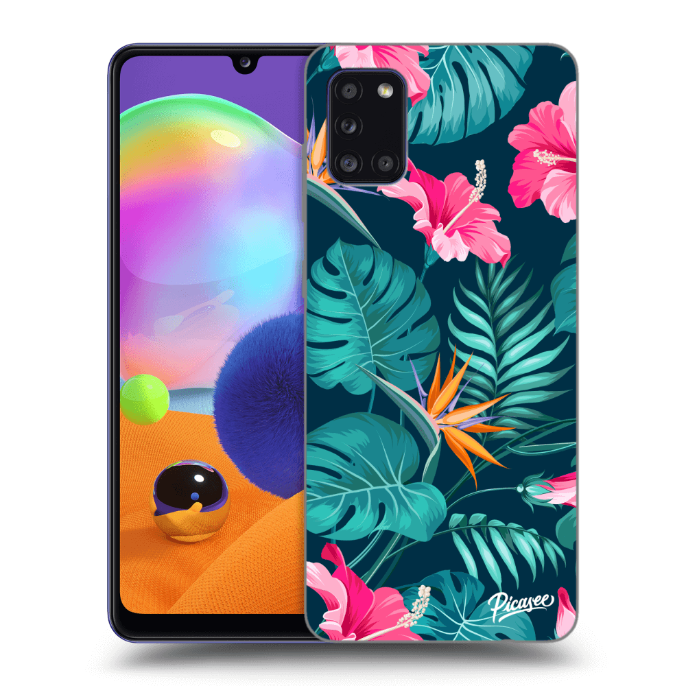 Picasee Samsung Galaxy A31 A315F Hülle - Schwarzes Silikon - Pink Monstera