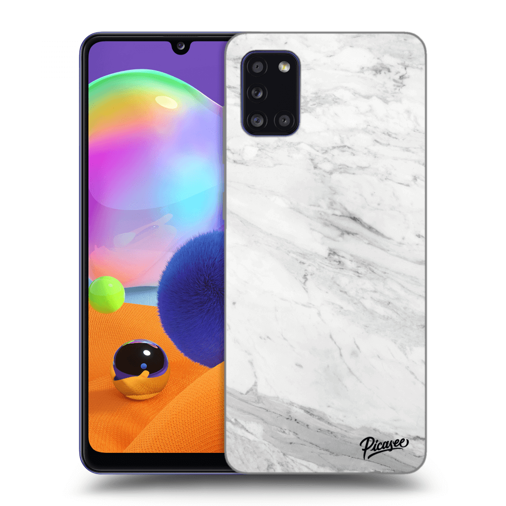 Picasee Samsung Galaxy A31 A315F Hülle - Schwarzes Silikon - White marble