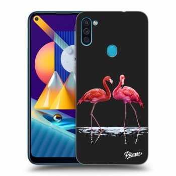 Picasee Samsung Galaxy M11 Hülle - Schwarzes Silikon - Flamingos couple