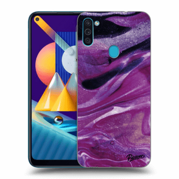 Picasee Samsung Galaxy M11 Hülle - Schwarzes Silikon - Purple glitter