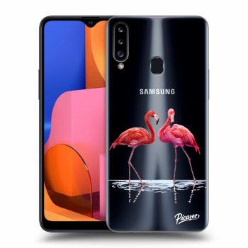 Picasee Samsung Galaxy A20s Hülle - Transparentes Silikon - Flamingos couple