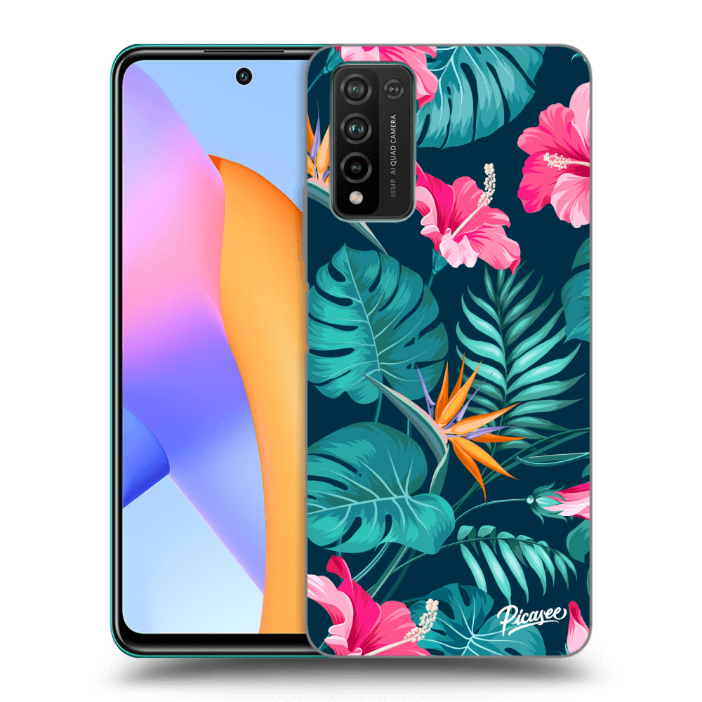 Picasee Honor 10X Lite Hülle - Schwarzes Silikon - Pink Monstera