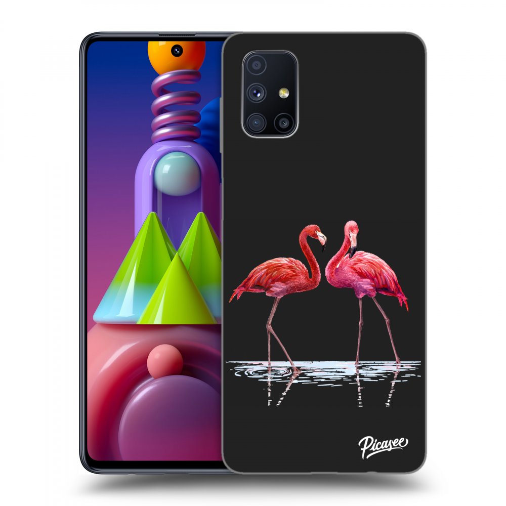 Picasee Samsung Galaxy M51 M515F Hülle - Schwarzes Silikon - Flamingos couple