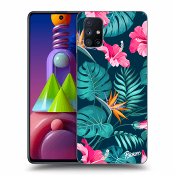 Picasee Samsung Galaxy M51 M515F Hülle - Schwarzes Silikon - Pink Monstera
