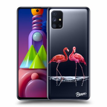Picasee Samsung Galaxy M51 M515F Hülle - Transparentes Silikon - Flamingos couple