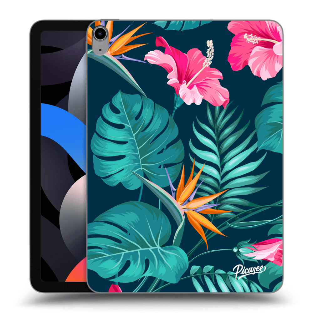 Picasee Schwarze Silikonhülle für Apple iPad Air 4 10.9" 2020 - Pink Monstera