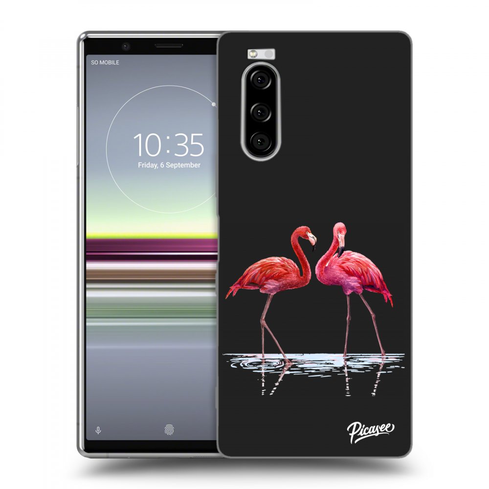 Picasee Sony Xperia 5 Hülle - Schwarzes Silikon - Flamingos couple