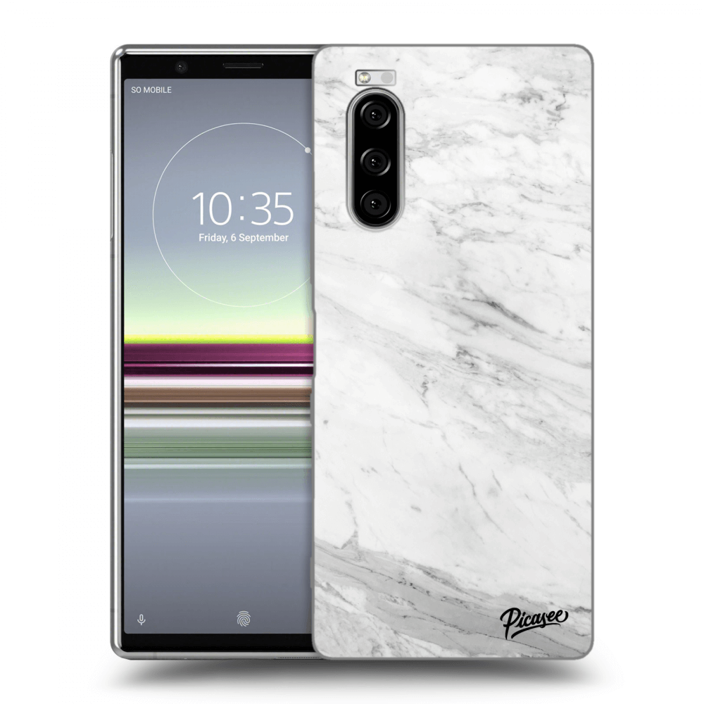 Picasee Sony Xperia 5 Hülle - Schwarzes Silikon - White marble