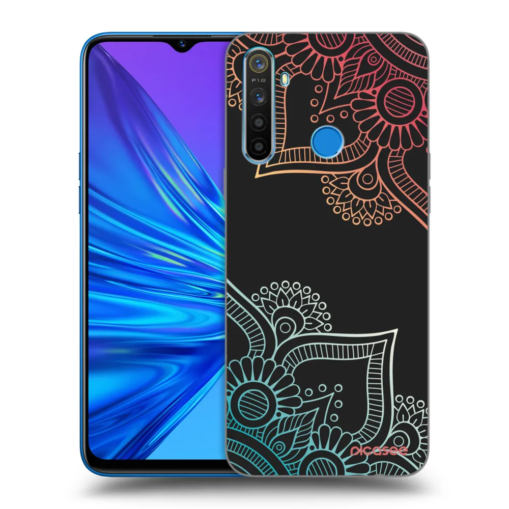 Picasee Realme 5 Hülle - Schwarzes Silikon - Blumenmuster