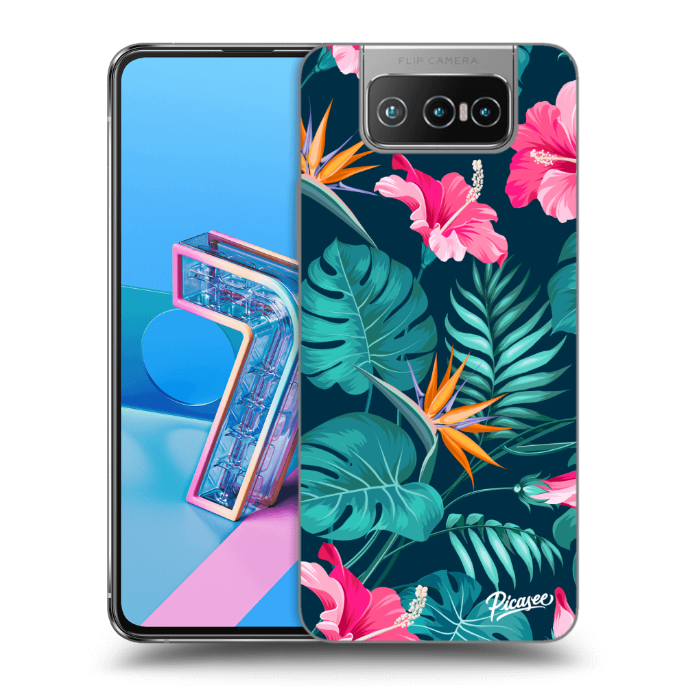 Picasee Asus Zenfone 7 ZS670KS Hülle - Transparentes Silikon - Pink Monstera