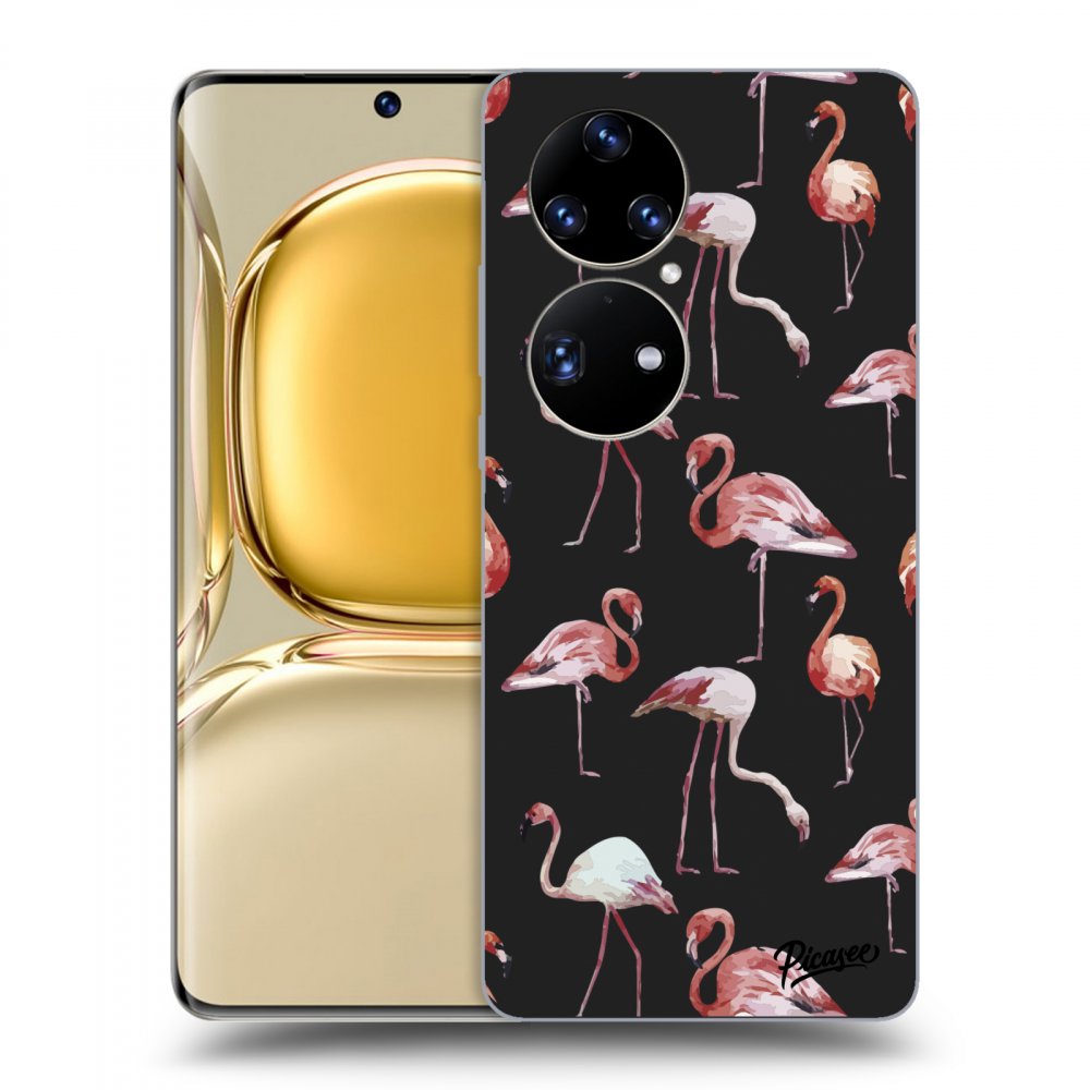 Picasee Huawei P50 Hülle - Schwarzes Silikon - Flamingos