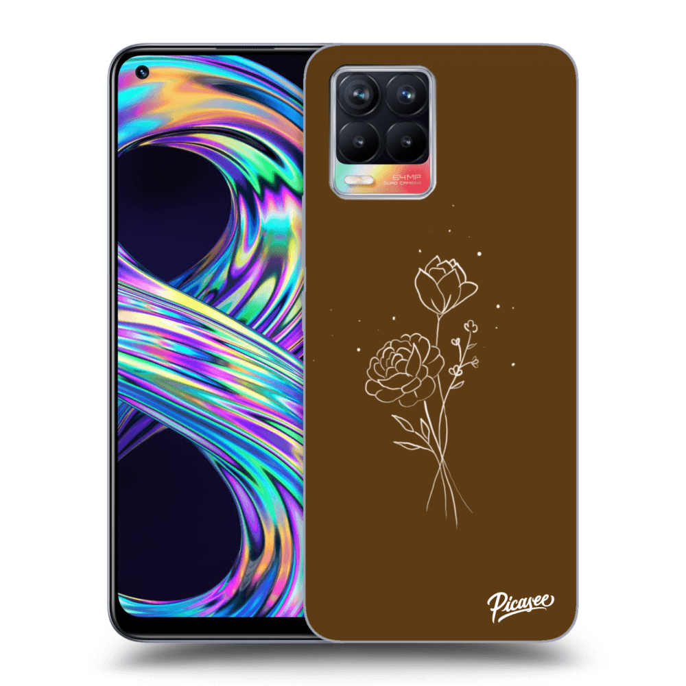 Picasee Realme 8 4G Hülle - Schwarzes Silikon - Brown flowers