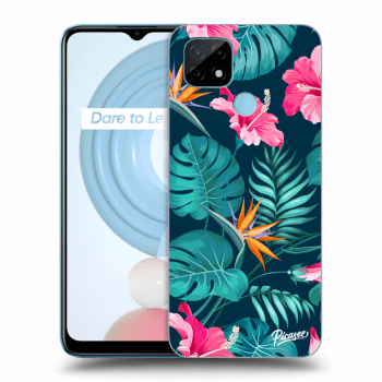Picasee Realme C21 Hülle - Schwarzes Silikon - Pink Monstera