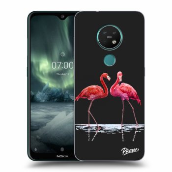 Picasee Nokia 7.2 Hülle - Schwarzes Silikon - Flamingos couple