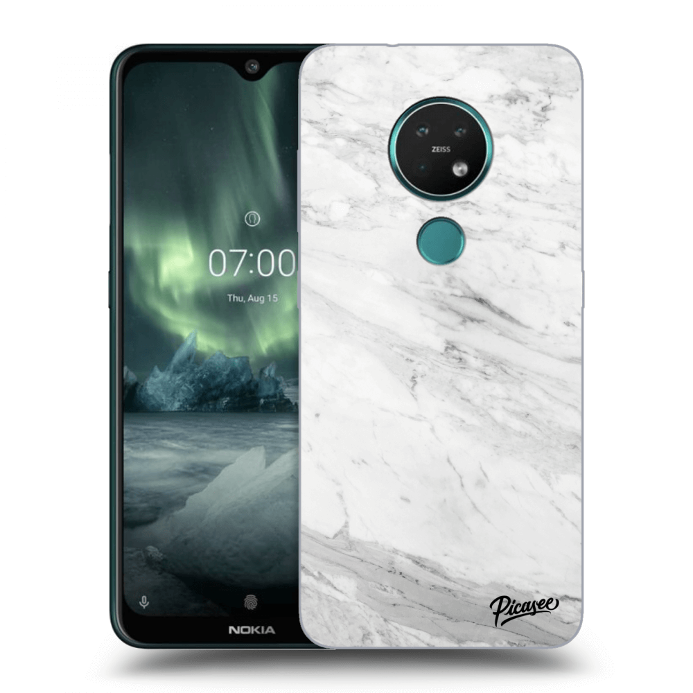 Picasee Nokia 7.2 Hülle - Schwarzes Silikon - White marble