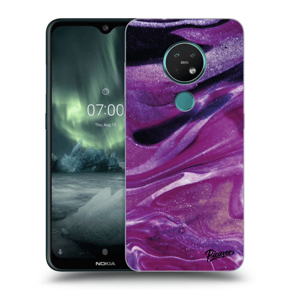 Picasee Nokia 7.2 Hülle - Schwarzes Silikon - Purple glitter