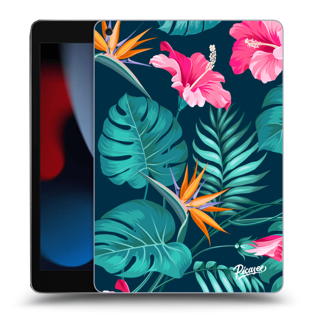 Picasee Schwarze Silikonhülle für Apple iPad 10.2" 2021 (9. gen) - Pink Monstera