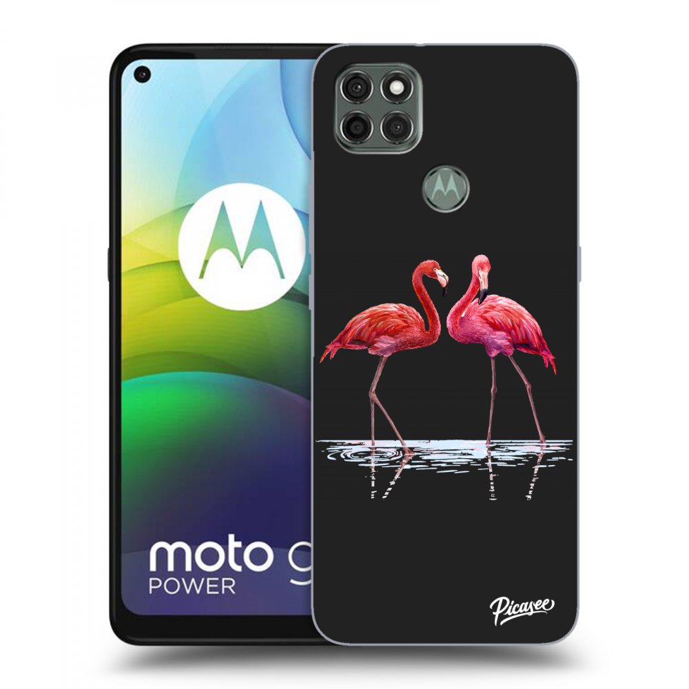Picasee Motorola Moto G9 Power Hülle - Schwarzes Silikon - Flamingos couple