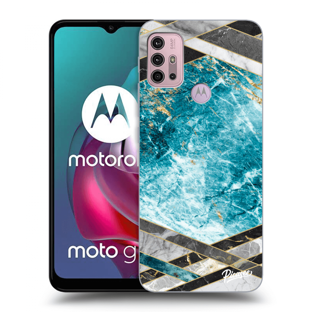Picasee Motorola Moto G30 Hülle - Schwarzes Silikon - Blue geometry