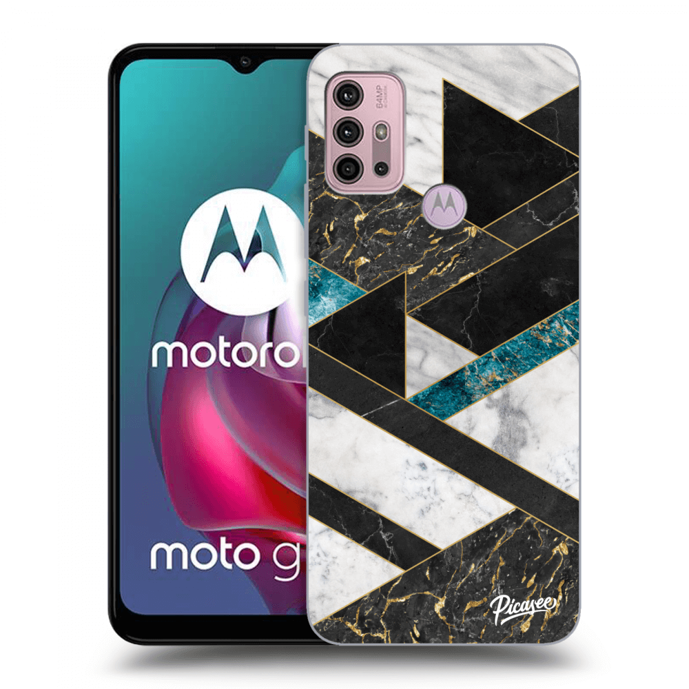 Picasee Motorola Moto G30 Hülle - Schwarzes Silikon - Dark geometry