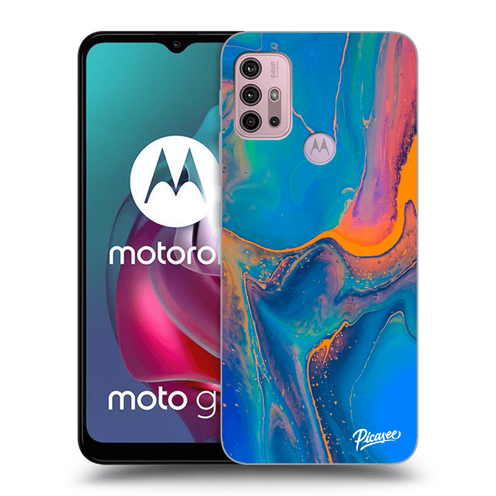 Picasee Motorola Moto G30 Hülle - Schwarzes Silikon - Rainbow