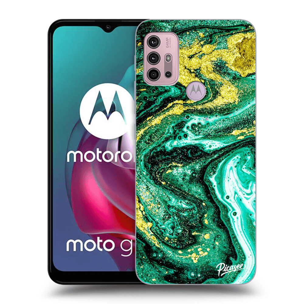 Picasee Motorola Moto G30 Hülle - Schwarzes Silikon - Green Gold