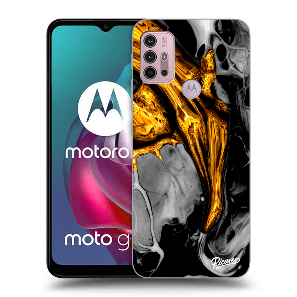 Picasee Motorola Moto G30 Hülle - Schwarzes Silikon - Black Gold
