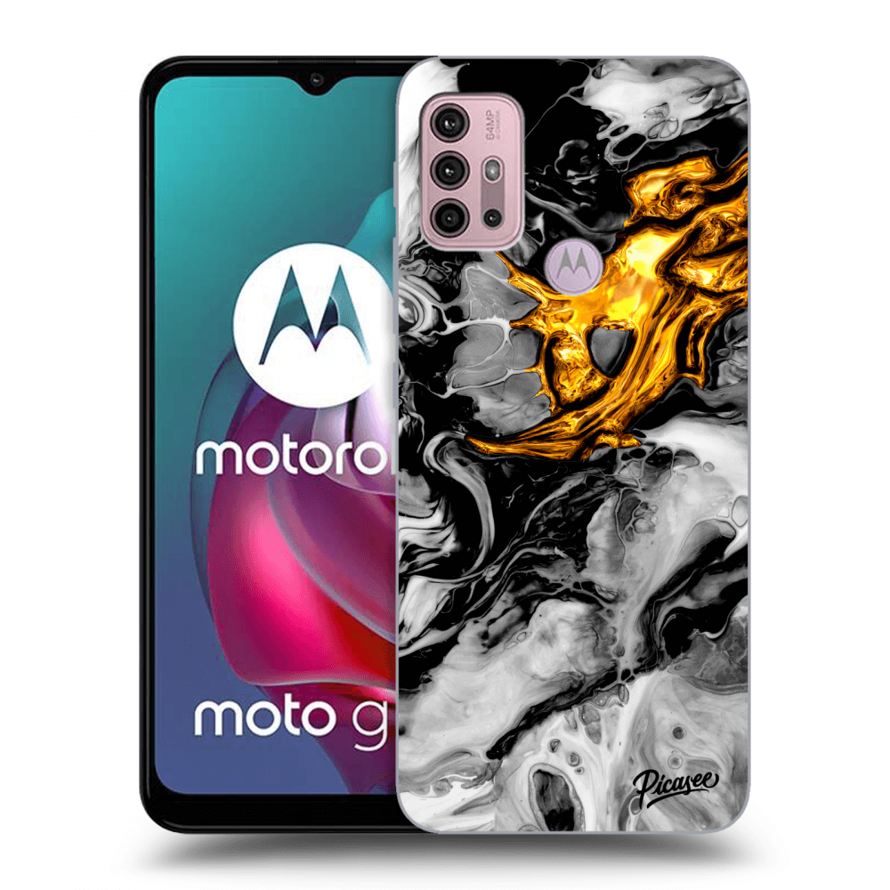 Picasee Motorola Moto G30 Hülle - Schwarzes Silikon - Black Gold 2