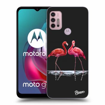 Picasee Motorola Moto G30 Hülle - Schwarzes Silikon - Flamingos couple