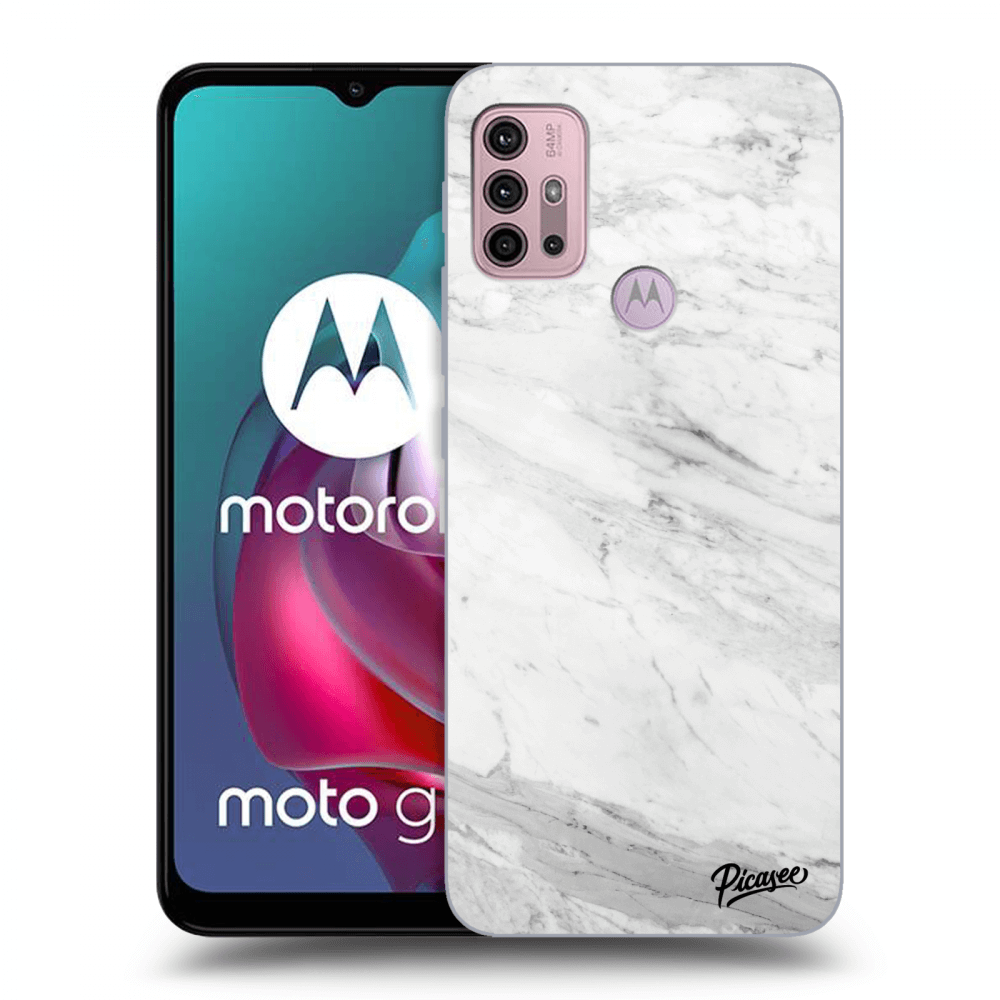 Picasee Motorola Moto G30 Hülle - Schwarzes Silikon - White marble