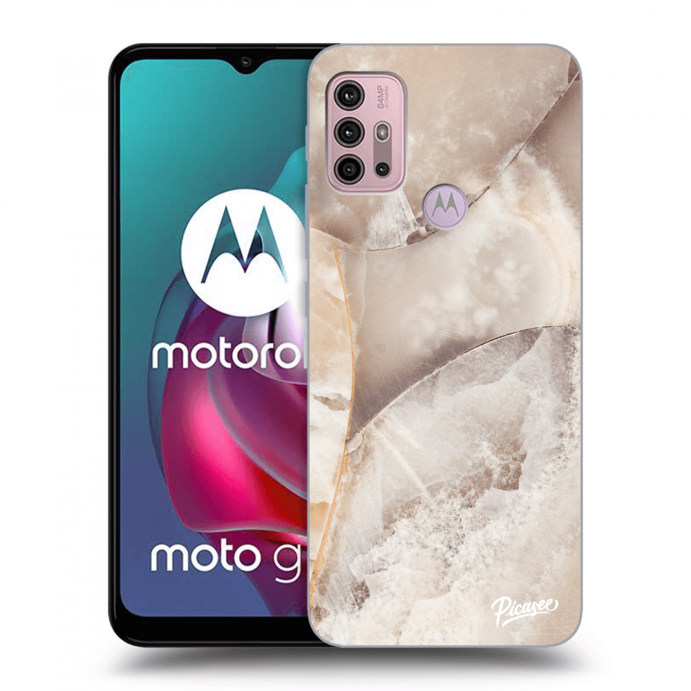 Picasee Motorola Moto G30 Hülle - Schwarzes Silikon - Cream marble