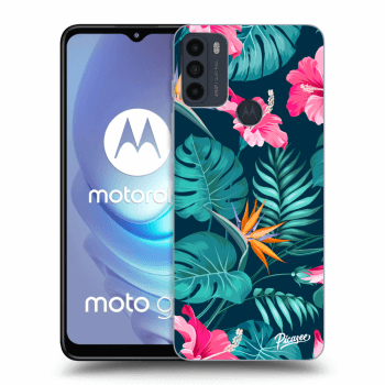 Picasee Motorola Moto G50 Hülle - Schwarzes Silikon - Pink Monstera