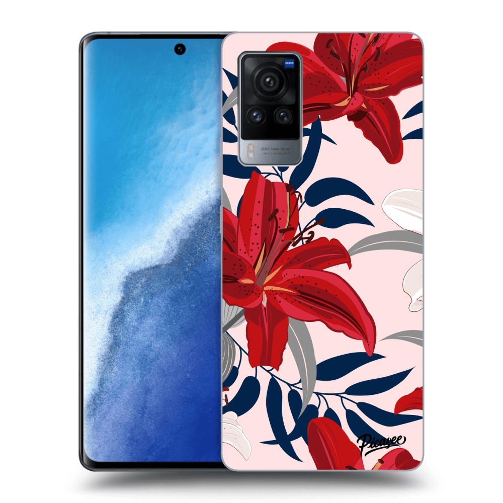 Picasee Vivo X60 Pro 5G Hülle - Schwarzes Silikon - Red Lily