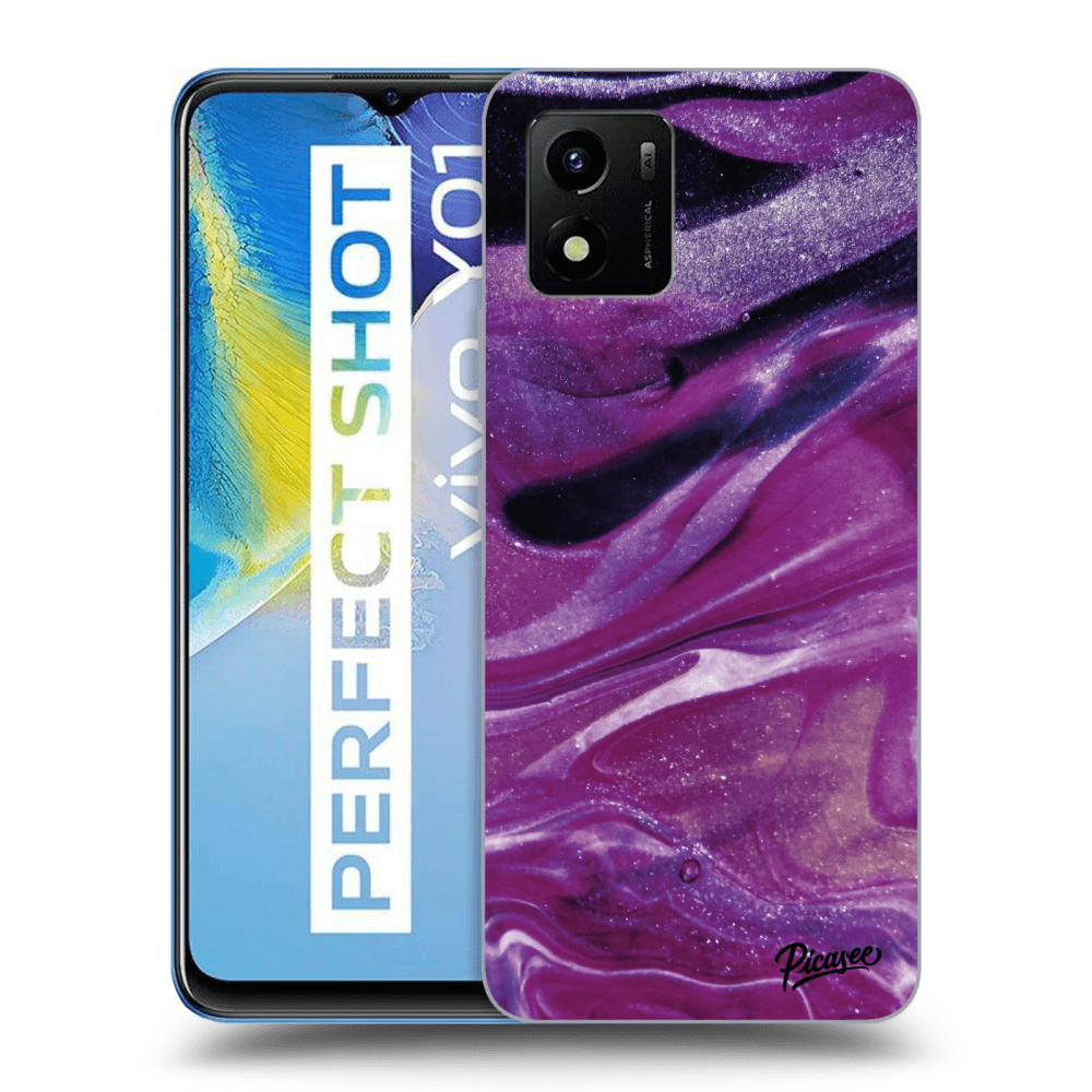 Picasee Vivo Y01 Hülle - Schwarzes Silikon - Purple glitter