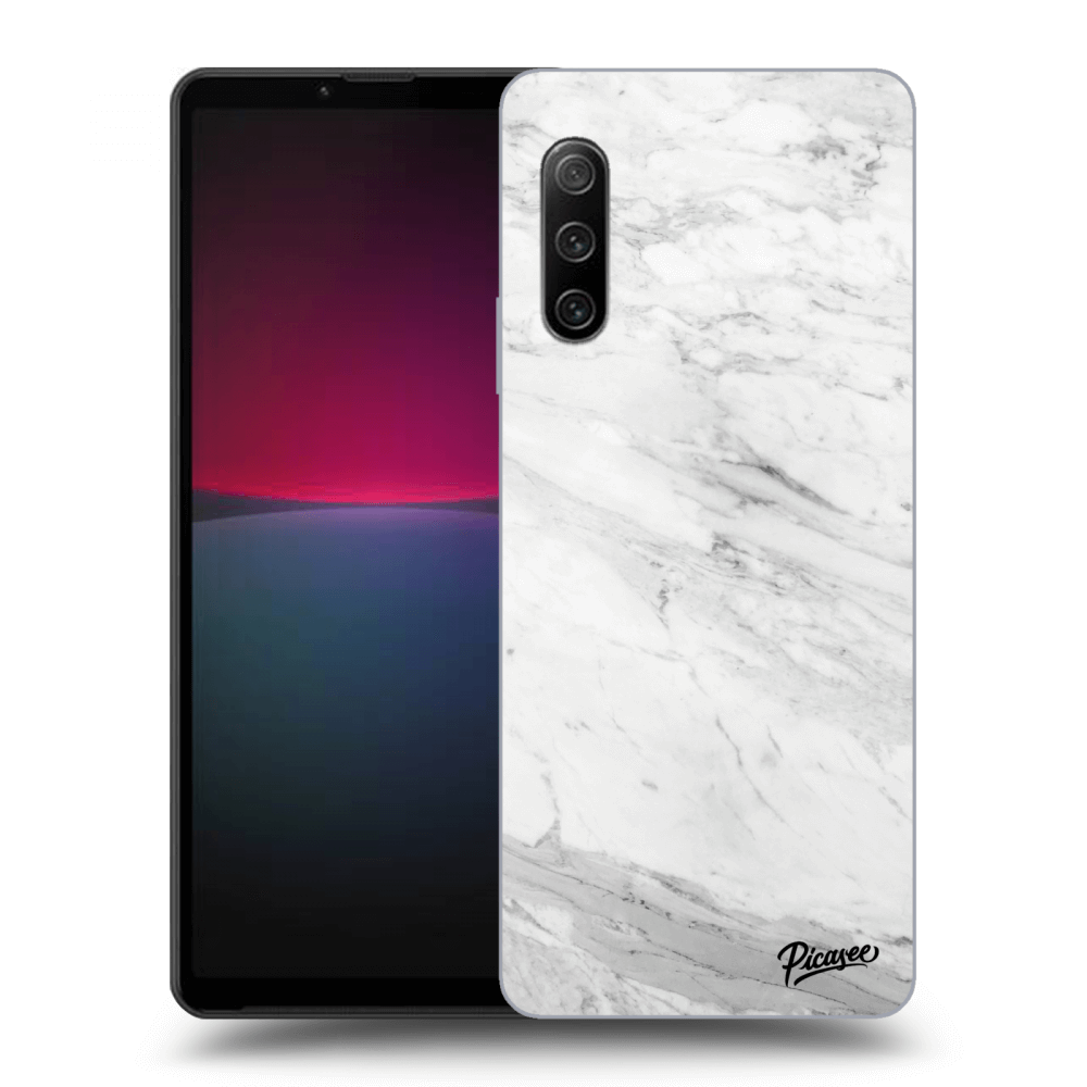Picasee Sony Xperia 10 IV 5G Hülle - Schwarzes Silikon - White marble