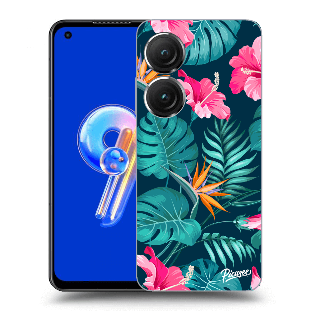 Picasee Asus Zenfone 9 Hülle - Transparentes Silikon - Pink Monstera