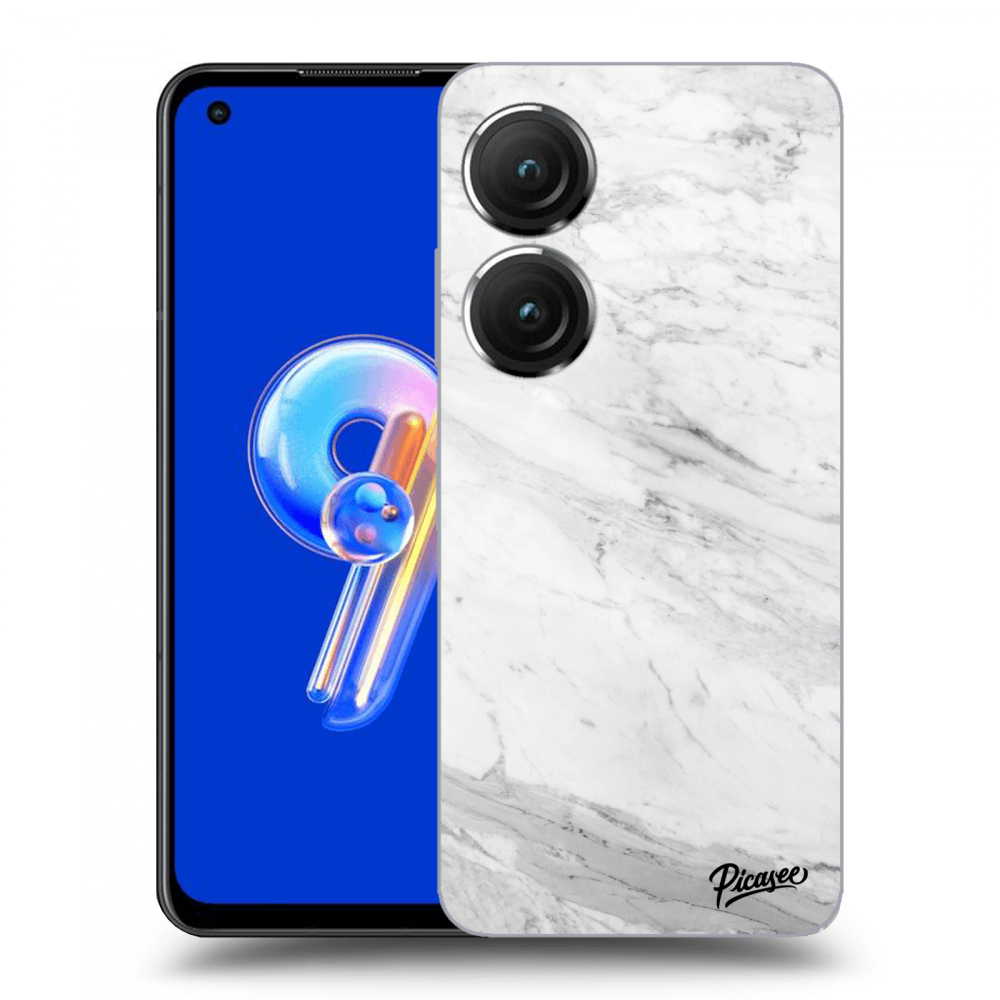 Picasee Asus Zenfone 9 Hülle - Schwarzes Silikon - White marble