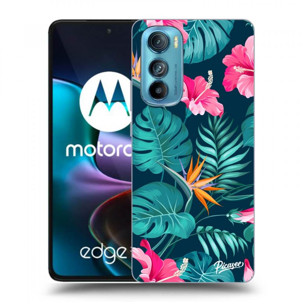 Picasee Motorola Edge 30 Hülle - Schwarzes Silikon - Pink Monstera