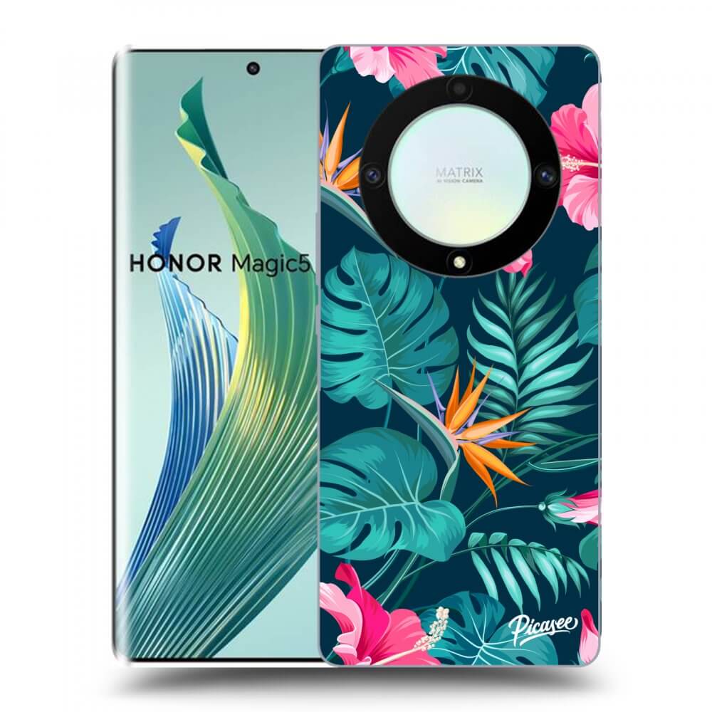 Picasee Honor Magic5 Lite 5G Hülle - Transparentes Silikon - Pink Monstera