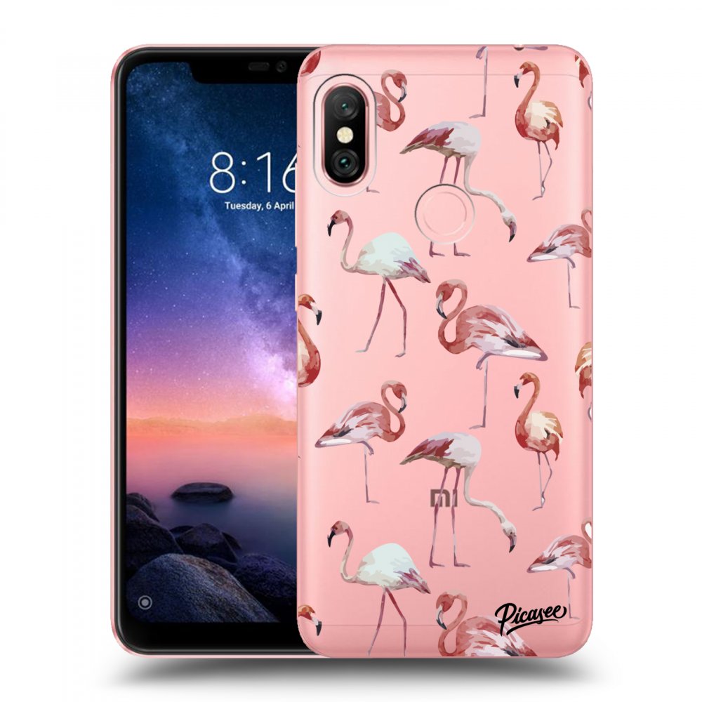 Picasee Xiaomi Redmi Note 6 Pro Hülle - Transparentes Silikon - Flamingos