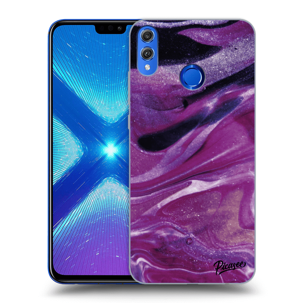 Picasee Honor 8X Hülle - Transparentes Silikon - Purple glitter