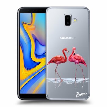 Picasee Samsung Galaxy J6+ J610F Hülle - Transparentes Silikon - Flamingos couple