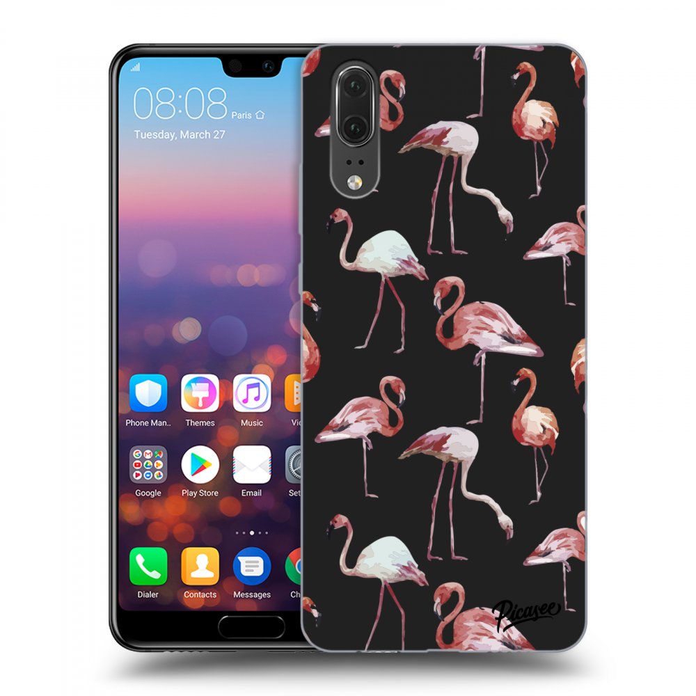 Picasee Huawei P20 Hülle - Schwarzes Silikon - Flamingos