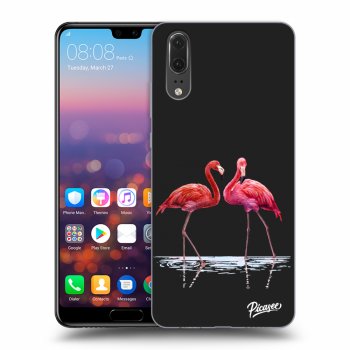 Picasee Huawei P20 Hülle - Schwarzes Silikon - Flamingos couple