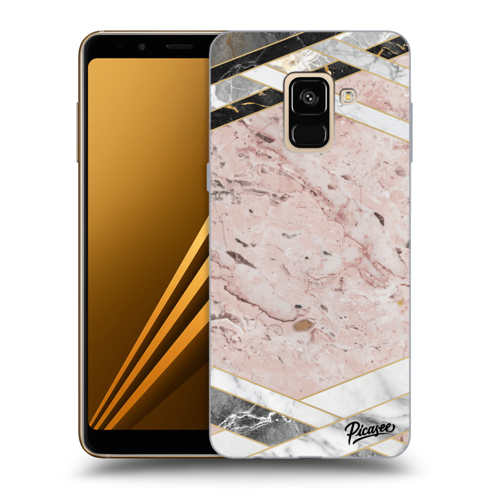 Picasee Samsung Galaxy A8 2018 A530F Hülle - Schwarzes Silikon - Pink geometry
