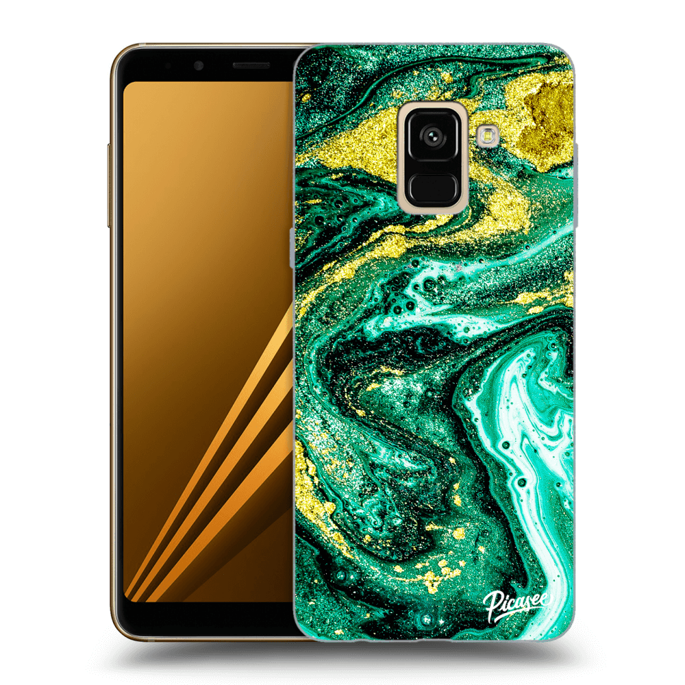 Picasee Samsung Galaxy A8 2018 A530F Hülle - Schwarzes Silikon - Green Gold