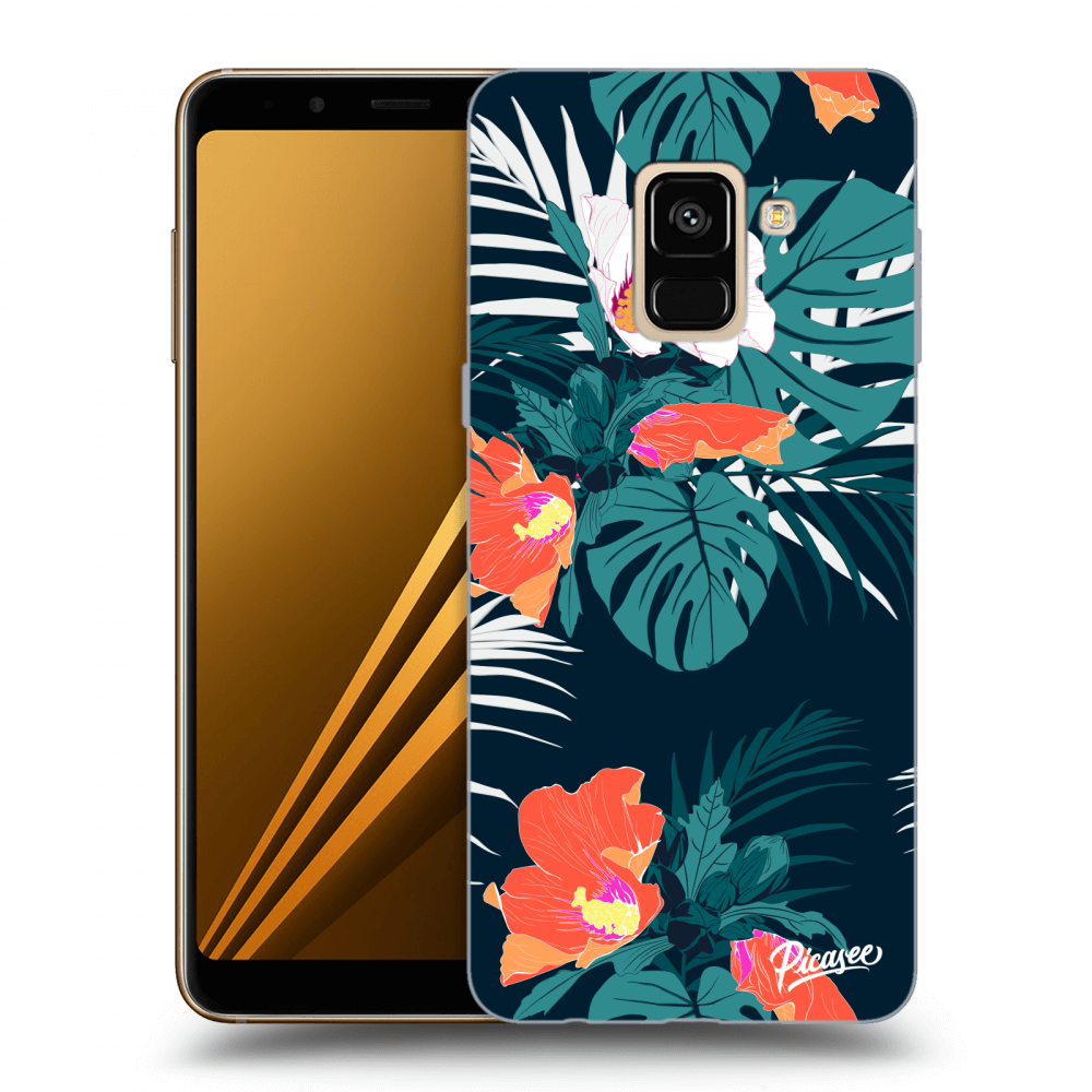 Picasee Samsung Galaxy A8 2018 A530F Hülle - Schwarzes Silikon - Monstera Color