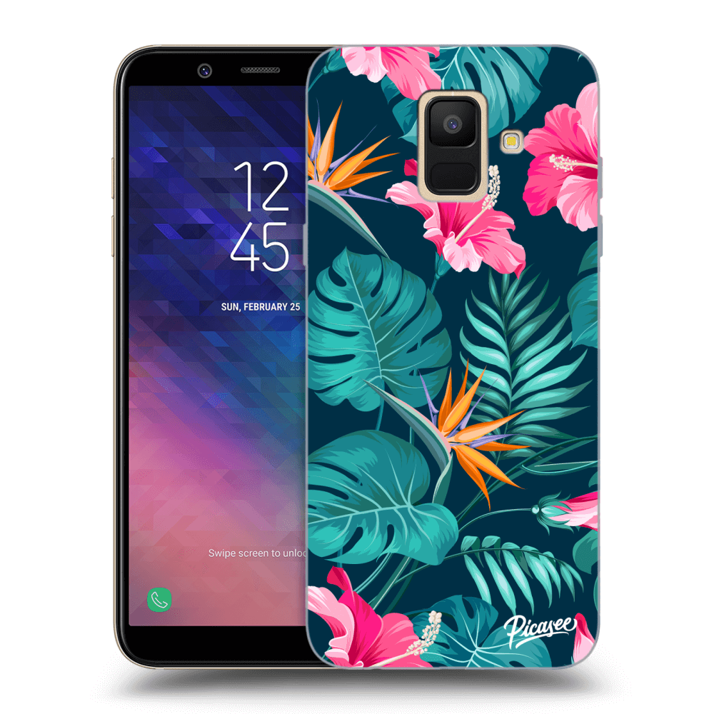 Picasee Samsung Galaxy A6 A600F Hülle - Transparentes Silikon - Pink Monstera