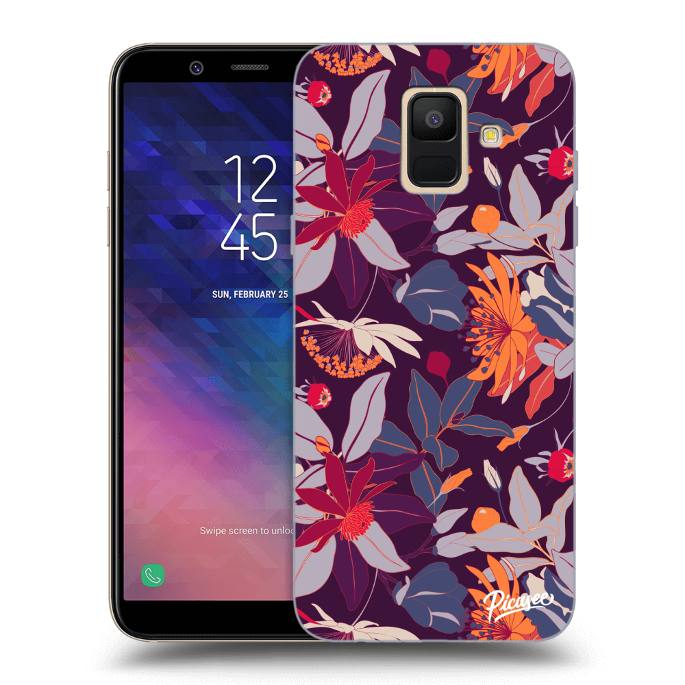 Picasee Samsung Galaxy A6 A600F Hülle - Transparentes Silikon - Purple Leaf